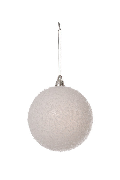 100Mm Ball With Snow Powder Ornament (White) Pkg/4