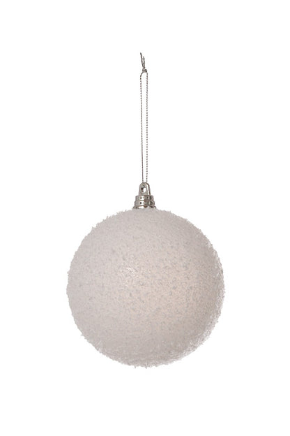 100Mm Ball With Snow Powder Ornament (White) Pkg/4