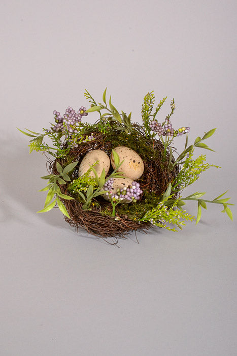 4.5" Bird Nest With Eggs Lavender/Green/Brown