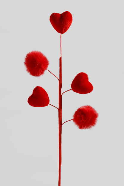 19" Heart Pompom Spray Red