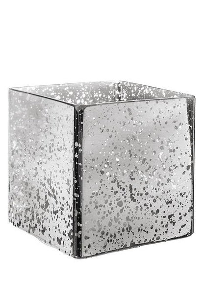 4" X 4" Mercury Square Glass Vase Silver