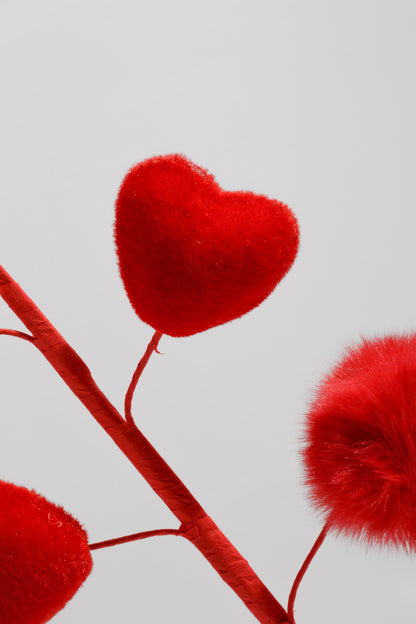 19" Heart Pompom Spray Red