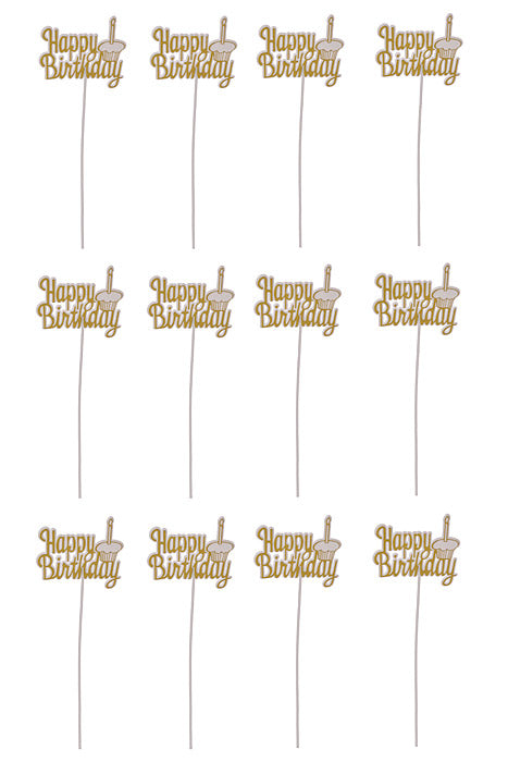 12" Happy Birthday With Candle Pick Gold/White Pkg/12