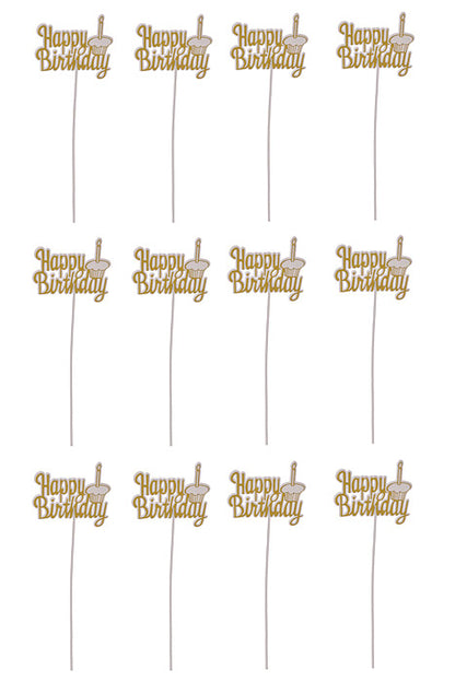 12" Happy Birthday With Candle Pick Gold/White Pkg/12