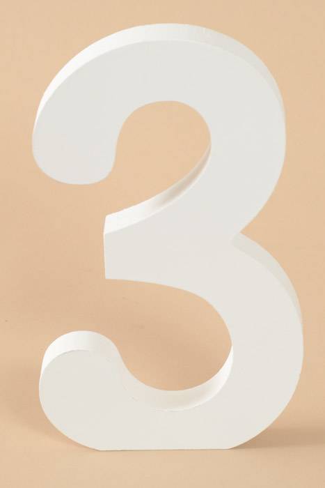8" Wooden Number 3 White