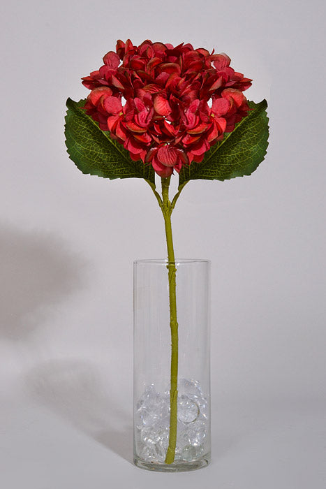 18" Silk Hydrangea W/2 Leaves Red