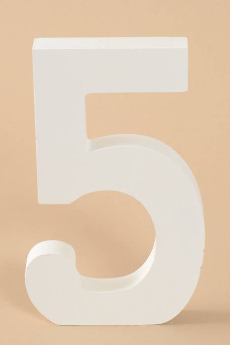 8" Wooden Number 5 White
