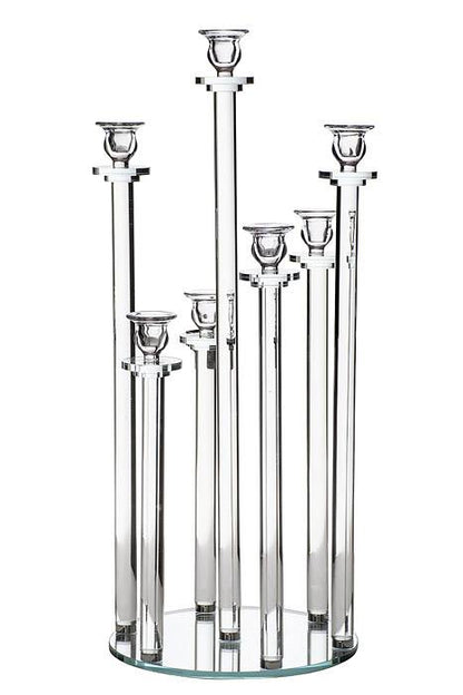 7-lite Glass Candle Holder Stand Clear
