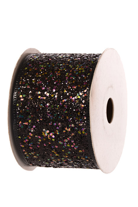 2.5" X 10Yds Wired Super Glitter Ribbon Black