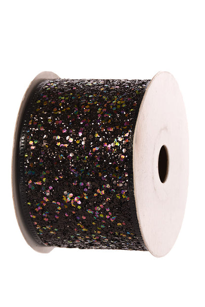 2.5" X 10Yds Wired Super Glitter Ribbon Black
