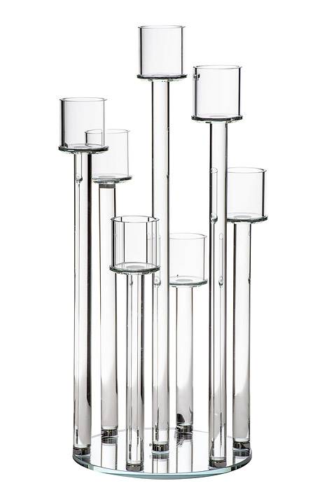 7-lite Glass Candle Holder Stand Clear