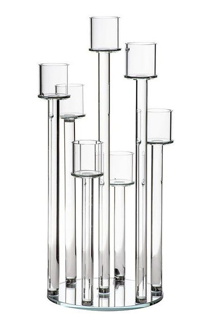 7-lite Glass Candle Holder Stand Clear