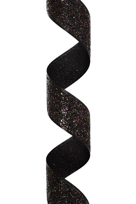 2.5" X 10Yds Wired Super Glitter Ribbon Black
