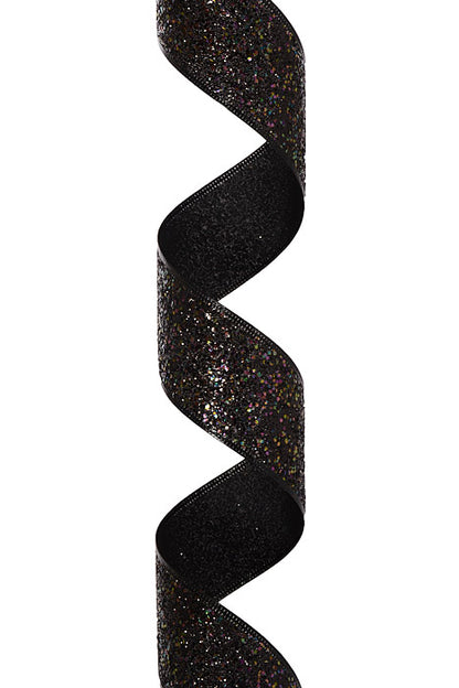 2.5" X 10Yds Wired Super Glitter Ribbon Black