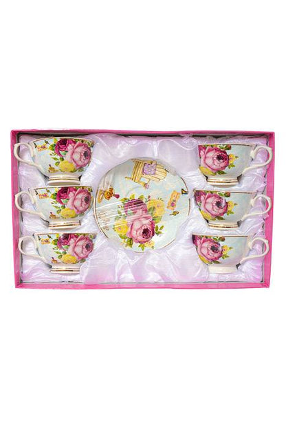 Tea Cup w/ Saucer Chair/Flowers Set/6
