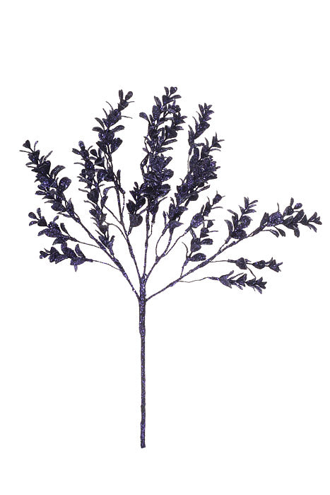 21" Glittered Mini Boxwood Spray Purple