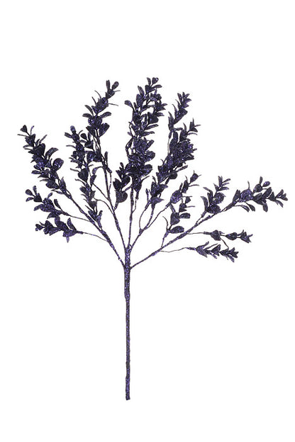 21" Glittered Mini Boxwood Spray Purple