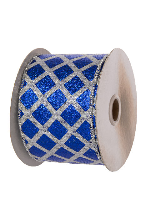 2.5" X 10Yds Wired Laser Metallic Diagonal Ribbon Royal Blue/Silver