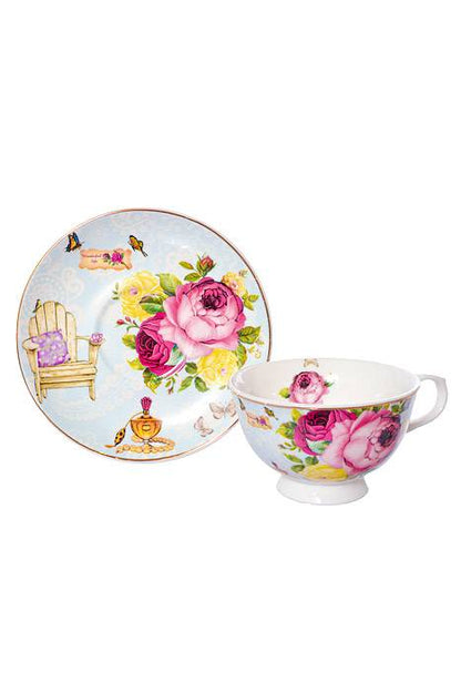 Tea Cup w/ Saucer Chair/Flowers Set/6