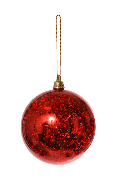 100Mm Shiny Ball Mercury Ornament (Red) Pkg/4