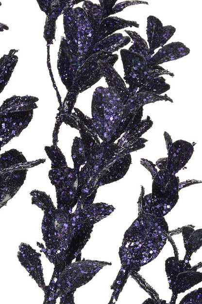 21" Glittered Mini Boxwood Spray Purple