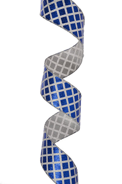 2.5" X 10Yds Wired Laser Metallic Diagonal Ribbon Royal Blue/Silver