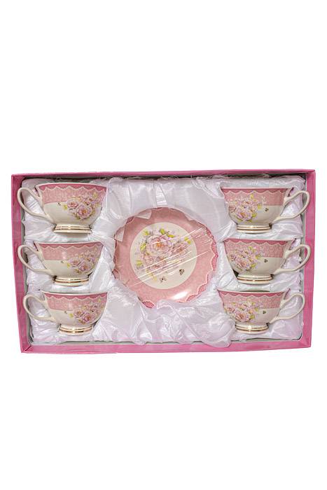 Tea Cup w/ Saucer Two/tone Pink Trim Set/6