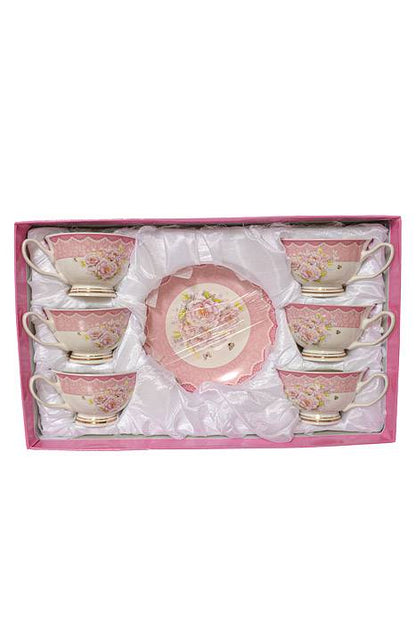 Tea Cup w/ Saucer Two/tone Pink Trim Set/6