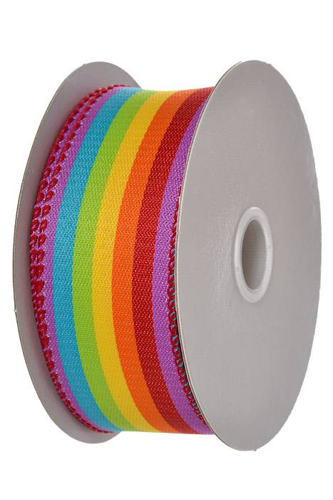1.5" x 10Yds Wired Vertical Rainbow Woven Strips Ribbon Multicolor