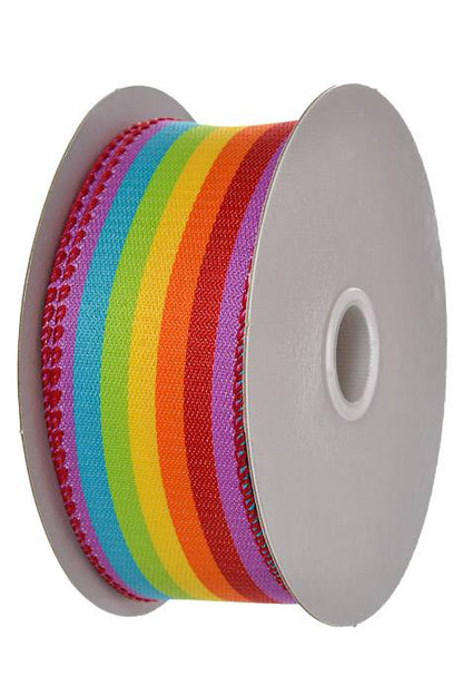 1.5" x 10Yds Wired Vertical Rainbow Woven Strips Ribbon Multicolor