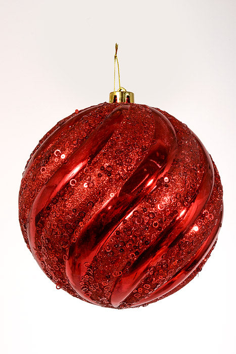 200Mm Plastic Pumpkin Ball with Glitter/Sequin Ornament Red