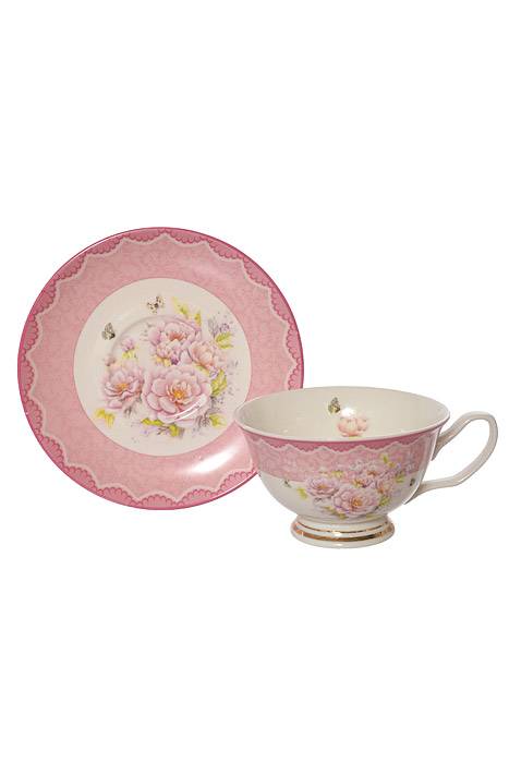 Tea Cup w/ Saucer Two/tone Pink Trim Set/6