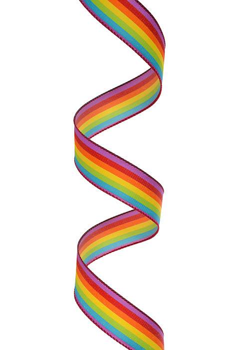 1.5" x 10Yds Wired Vertical Rainbow Woven Strips Ribbon Multicolor