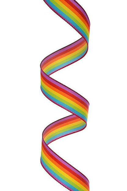1.5" x 10Yds Wired Vertical Rainbow Woven Strips Ribbon Multicolor