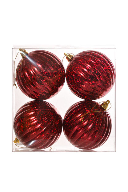 100Mm Vertical Stripe Ball Ornament Mercury (Burgundy) Pkg/4