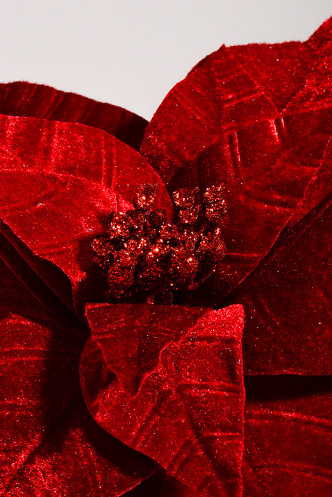 26" Velvet Poinsettia Stem Red