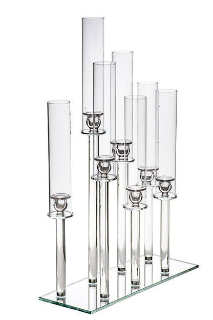 7-lite Glass Candle Holder Stand Clear
