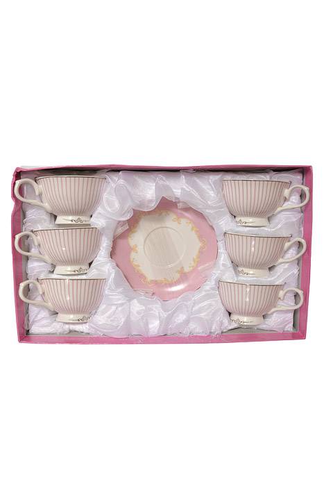 Tea Cup w/ Saucer Pink/Stripes Set/6