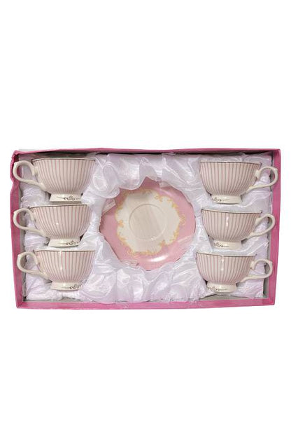 Tea Cup w/ Saucer Pink/Stripes Set/6