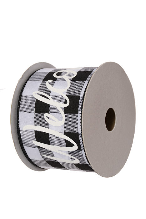 2.5" X 10Yds Wired Buff Plaid Welcome Ribbon Black/White