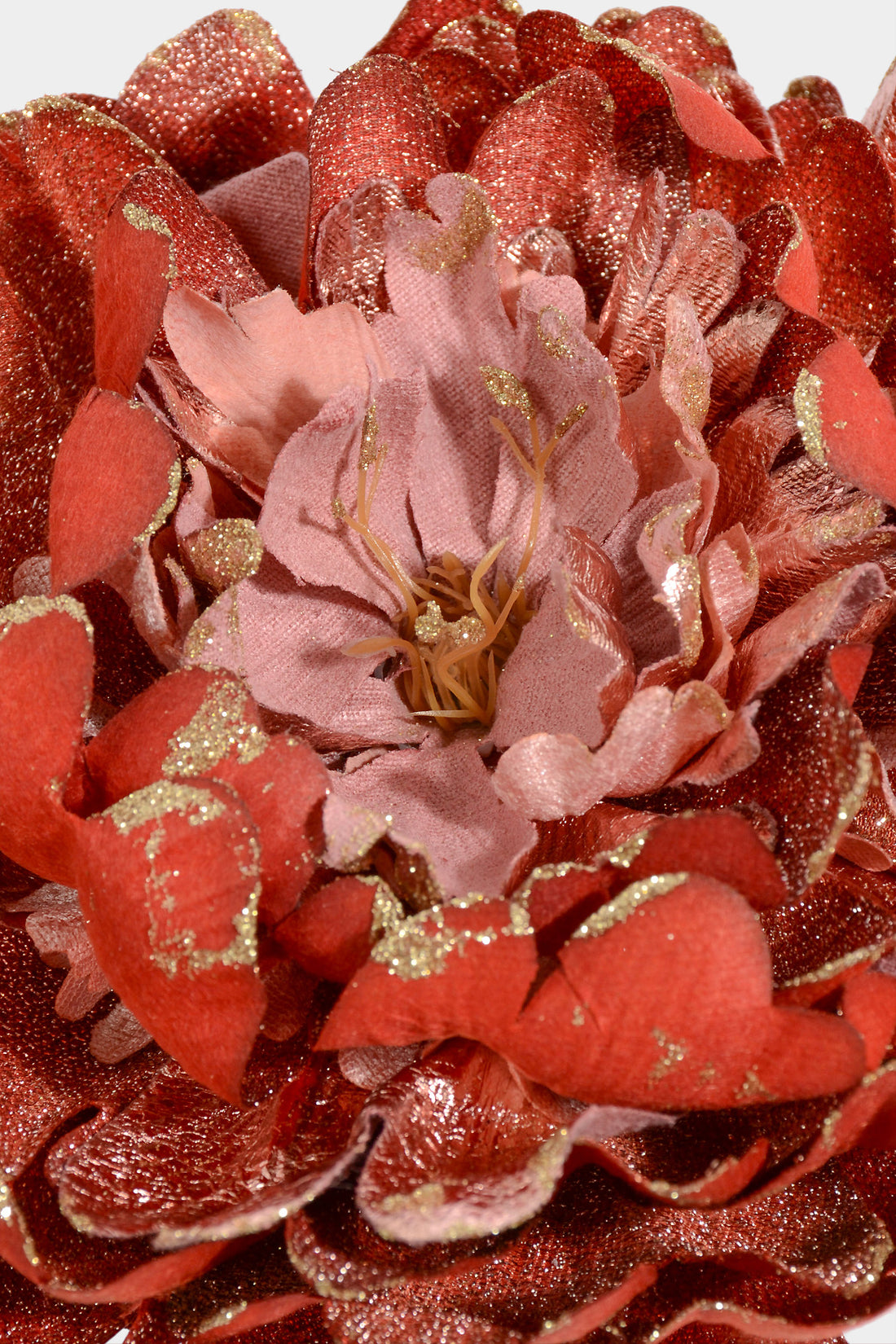 8" Shimmer Peony W/ Clip Pink/Brick