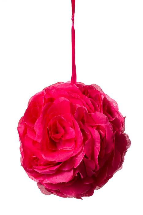 8" Rose Silkflower Pomander Kissing Ball Fuschia