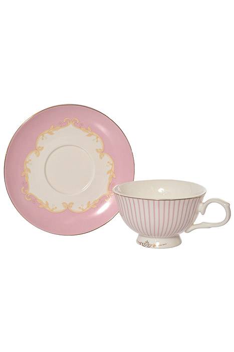 Tea Cup w/ Saucer Pink/Stripes Set/6