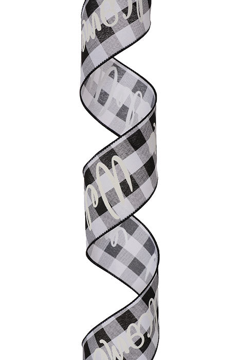 2.5" X 10Yds Wired Buff Plaid Welcome Ribbon Black/White