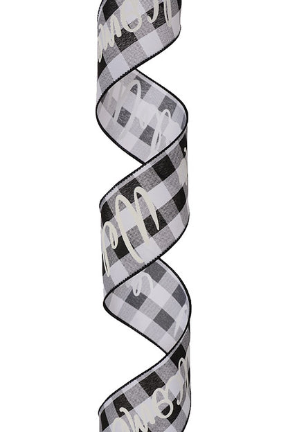 2.5" X 10Yds Wired Buff Plaid Welcome Ribbon Black/White
