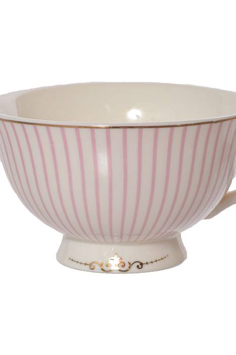 Tea Cup w/ Saucer Pink/Stripes Set/6