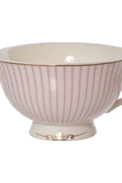 Tea Cup w/ Saucer Pink/Stripes Set/6