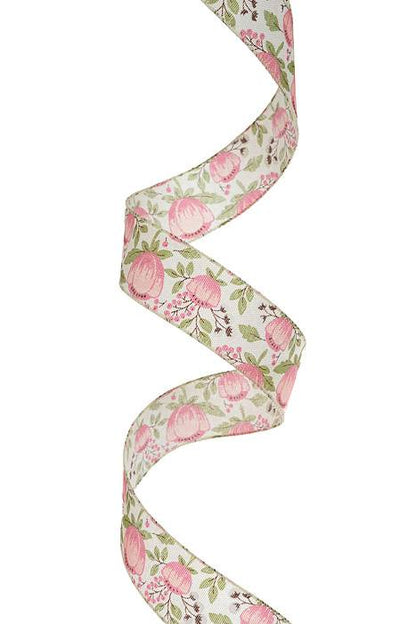 1.5" x 50Yds Wired Linen Peony Ribbon Ivory/Blush
