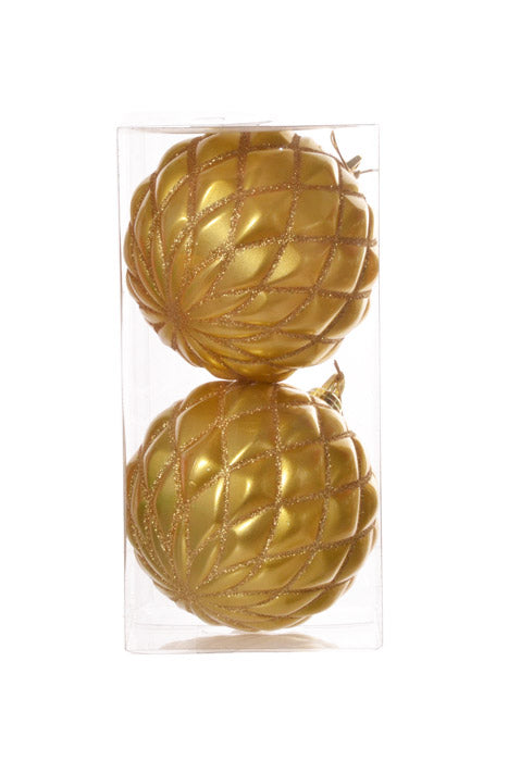 150Mm Design Ball With Glitter Ornament (Gold) Pkg/2