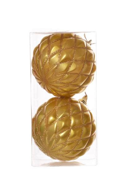 150Mm Design Ball With Glitter Ornament (Gold) Pkg/2